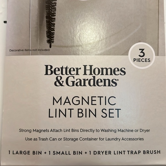 BHG Magnetic Lint Bin Set Large Bin, Small Bin & Dryer Lint Trap Brush NWT - Picture 3 of 6